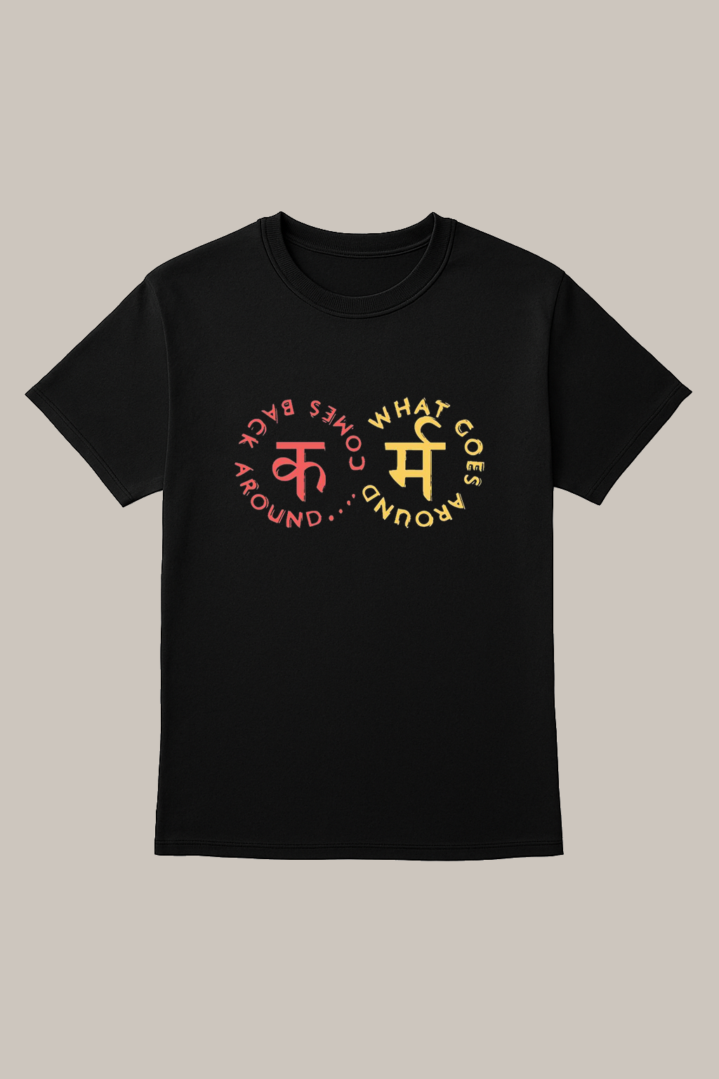 Black Cotton T-Shirt with Karma Circle Print – Unisex Fit, Soft Fabric, Positive Vibes Wear