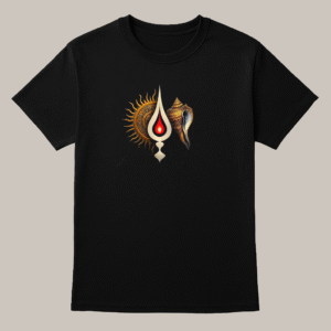 Black Cotton T-Shirt with Spiritual Shankh & Surya Design – Unisex Fit, Soft & Premium Quality Fabric